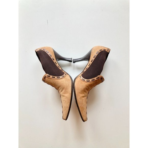 DONALD J PLINER Tan Brown Stitch Suede Pointed Toe Ankle Boots Booties, Size 6 - Picture 12 of 16